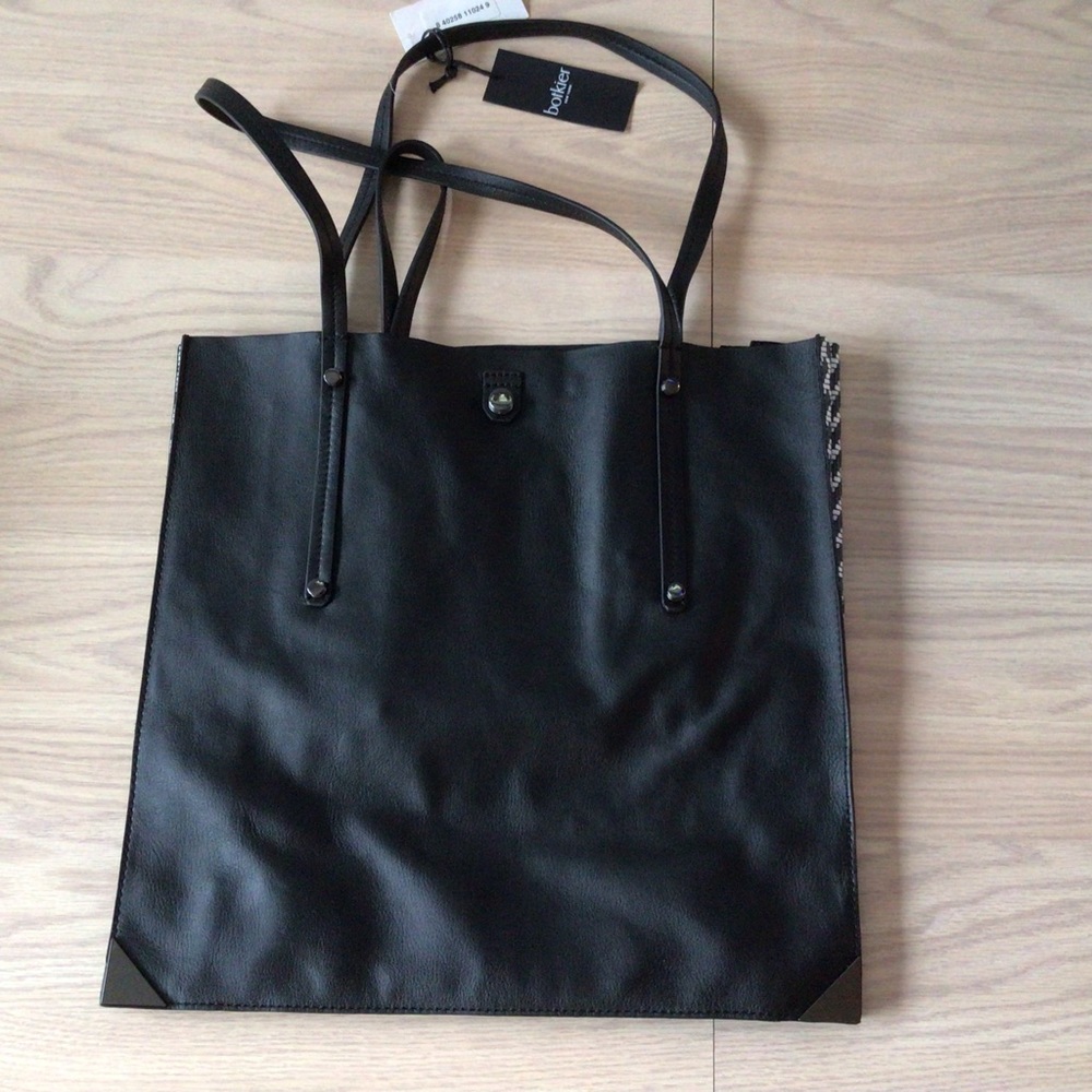 NWT BOTKIER Black Leather JANE Tote Bag dual snap handles